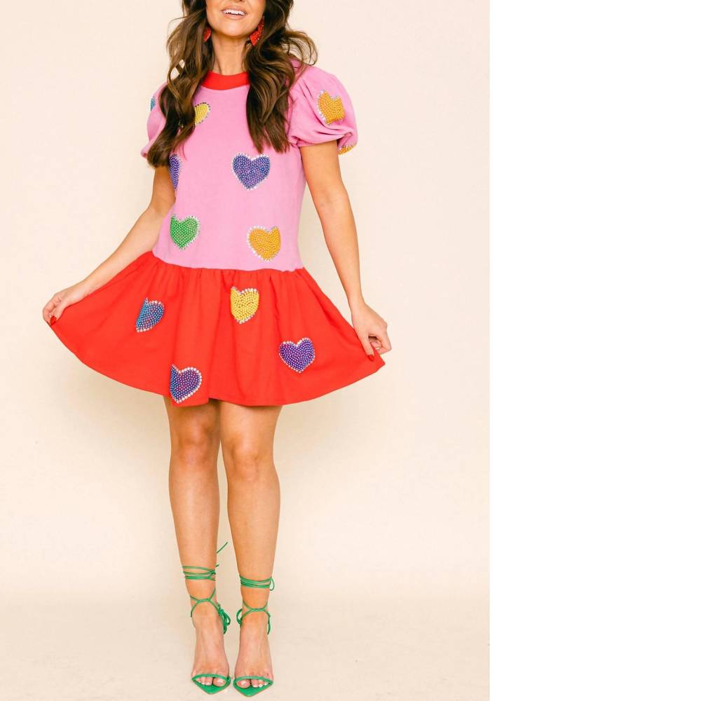 Nwt queen of sparkles pearly heart dress in pink/multi